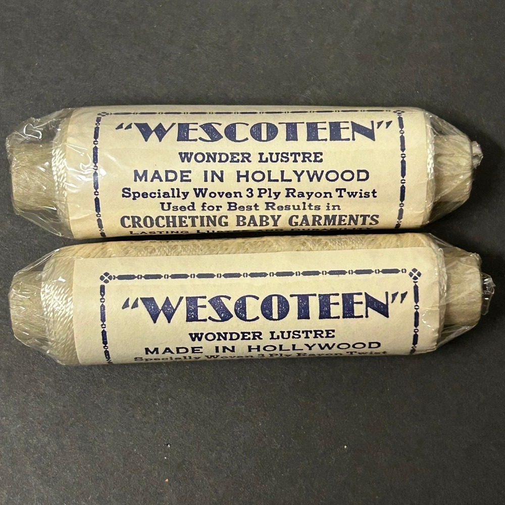 Vintage NOS Wescoteen Rayon Twist Yarn Cream 2 Spools 75 Yds Each 3 Ply